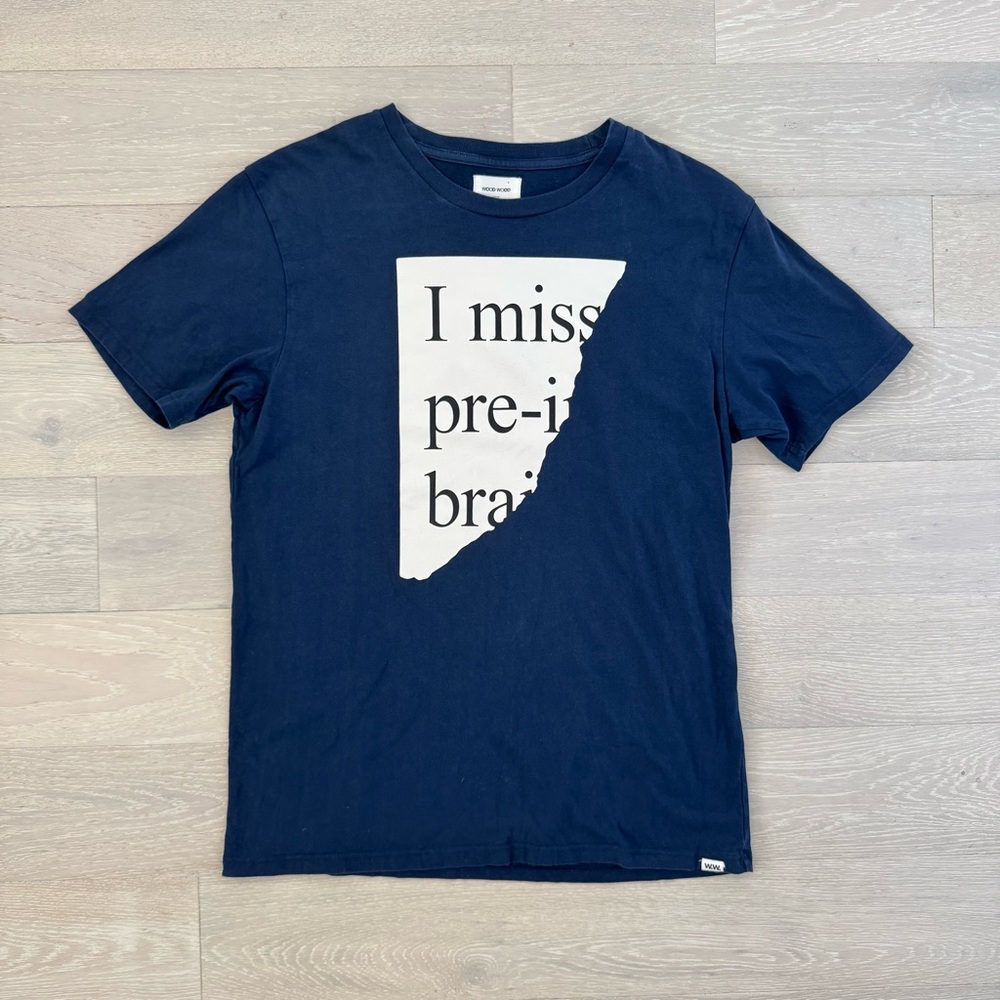 Wood Wood Navy Blue Short Sleeve graphic T-shirt - like new
